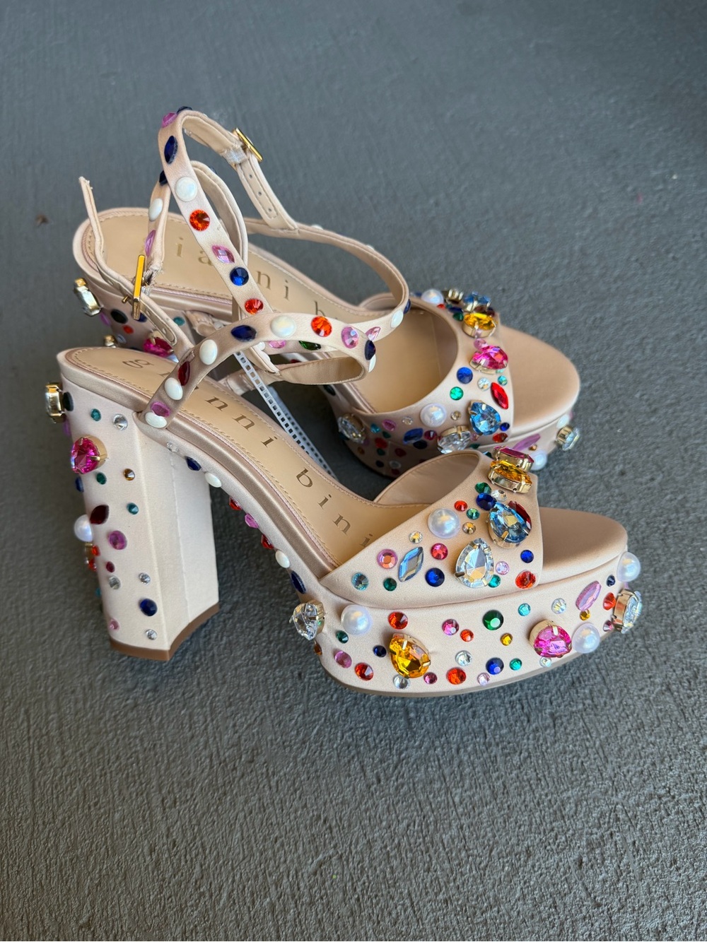 Gianni Bini Calvan Jewel Ornamented Platform Dress Sandals 7.5 NWOB - Picture 2 of 10